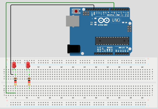 LED fixed on breadboard