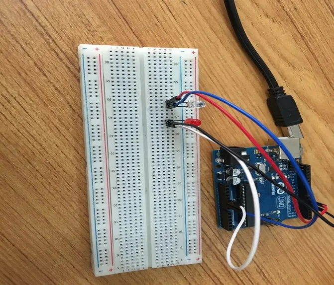 LED fixed on breadboard
