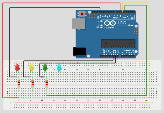 LED fixed on breadboard
