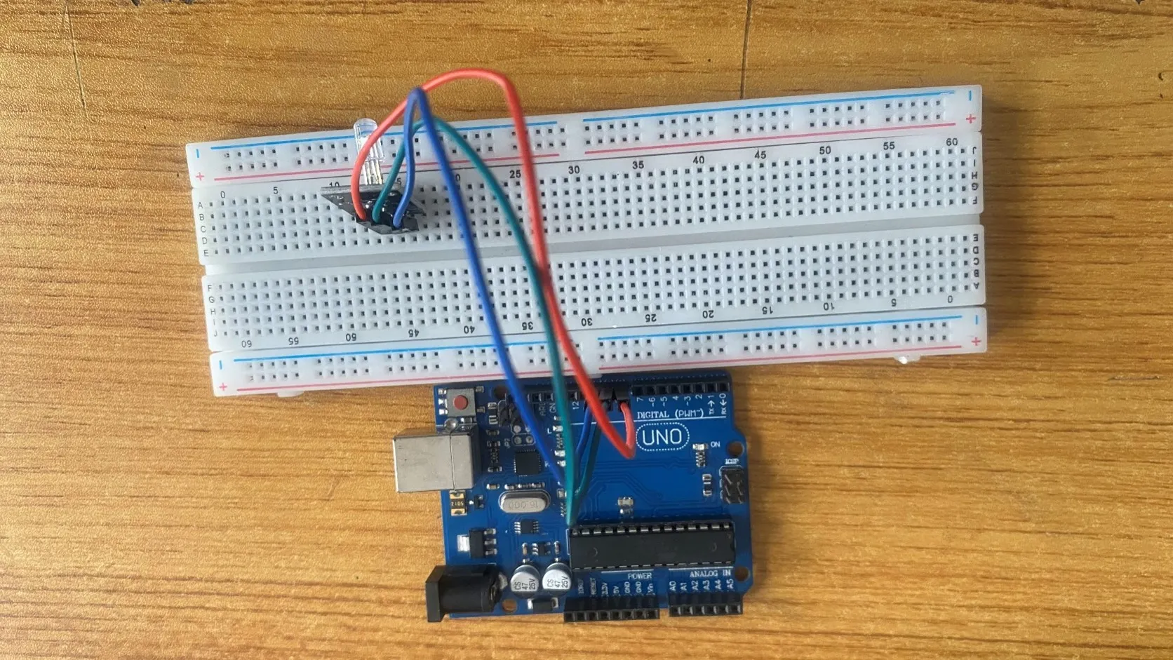 LED fixed on breadboard