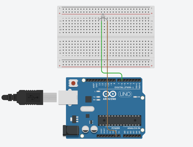 LED fixed on breadboard