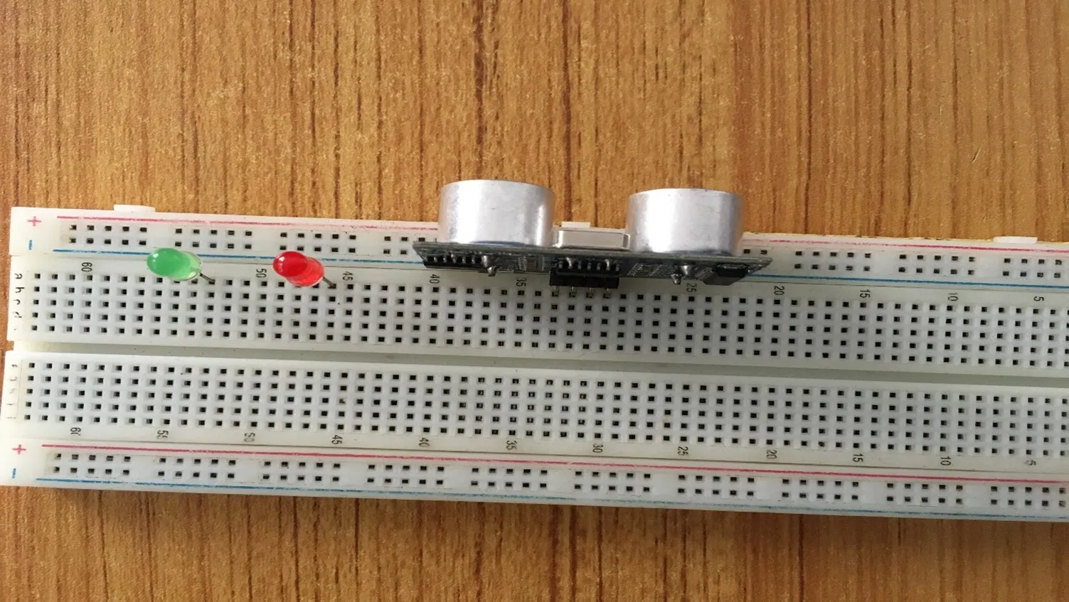 green LED fixed on breadboard