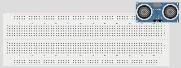 Ultrasonic sensor fixed on breadboard