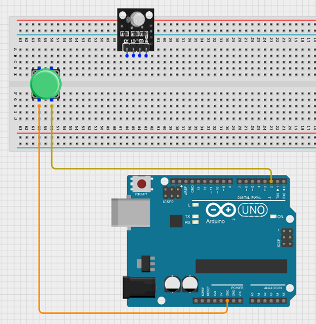 TrafficLightModule fixed on breadboard