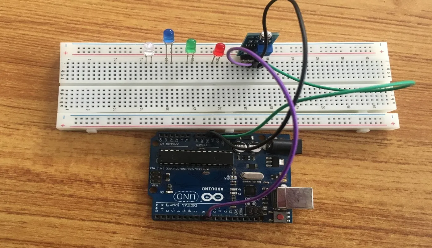 Violet wire fixed on breadboard
